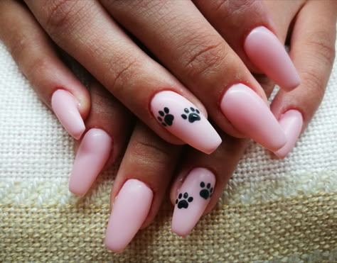 Nails. Pink nails with paws Nail Designs Paw Print, Acrylic Nails Dog Paws, Cute Paw Print Nails, Puppy Paw Nails, Nails With Dog Design, Paw Print Acrylic Nails, Dog Mom Nails Design, Paw Print Nails Dog, Nails With Paws