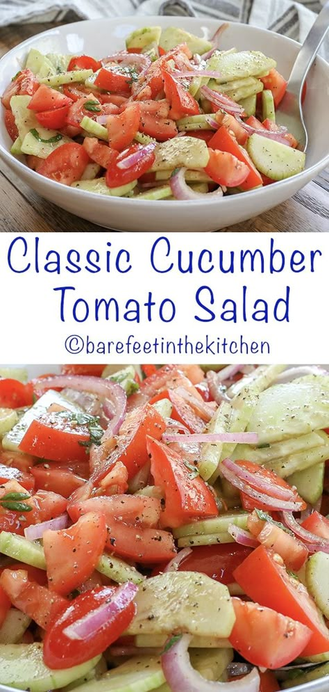 Tomato Salad Recipes, Cucumber Tomato Salad, Cucumber Recipes Salad, Cucumber Recipes, Cucumber Tomato, Salad Side Dishes, Tomato Salad, Cucumber Salad, Summer Salads