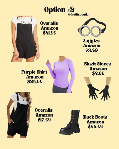 Minion Halloween Costume Inspo! #halloween #diyhalloween #costumeinspo #halloweencostume Evil Minion Costume Diy, Minion Costumes Women's, Purple Minion Costume, Minion Diy, Halloween Minions, Minions Costume, Halloween Minion, Minion Outfit, Evil Minion