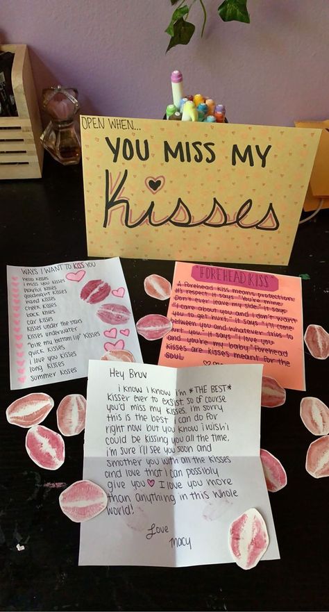 I Miss Your Kisses, Miss Your Kisses, Open When Ideas, Diy Relationship Gifts, Open When Letters For Boyfriend, A Couple Kissing, Open When Cards, Cute Anniversary Gifts, Diy Anniversary Gift