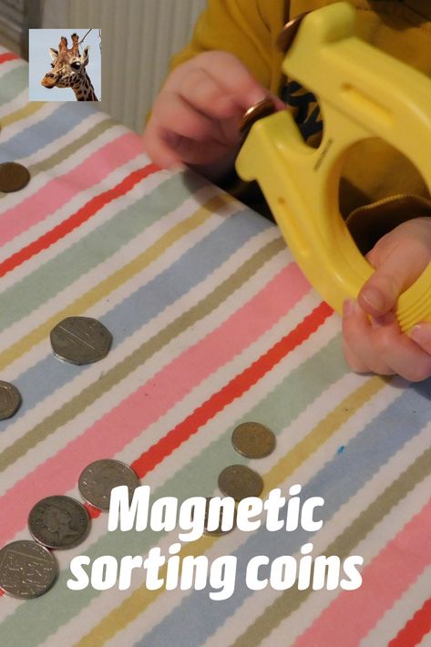 Some UK coins are magnetic, and others are not.  For some denominations, it depends on their age - the Royal Mint switched to steel coins with a coating.  An interesting sorting activity which helps recognise the different coin values for preschoolers. #magneticmoney #coinsorting #preschoolmaths #primarymaths #money #coins #magnetism Coin Sorting, Number Bonds To 10, Rare Coins Worth Money, Primary Maths, Royal Mint, Play Shop, Coins Worth Money, Coin Values, Preschool Science