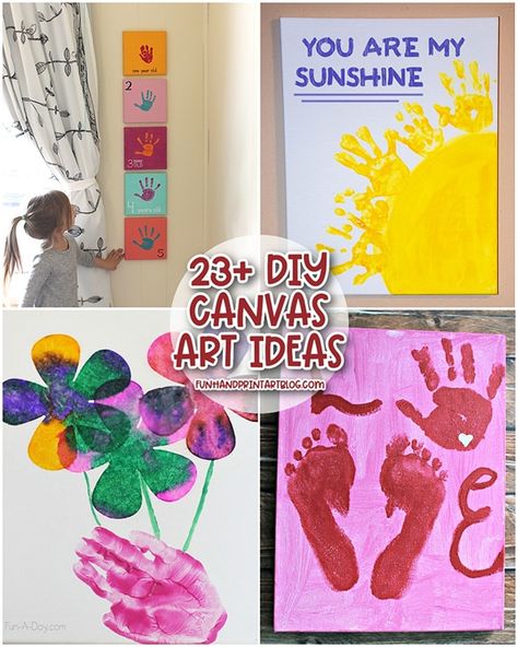 Make lasting memories with your children with these creative canvas painting ideas kids can make with handprints and footprints. Mothers Day Canvas Painting Ideas Preschool, Canvas Painting For Toddlers, Kids Handprint Art Canvas, Toddler Painting Ideas On Canvas, Toddler Canvas Painting Ideas, Canvas Painting Ideas Kids, Kid Canvas Painting Ideas, Handprint Painting Ideas, Family Painting Ideas Diy Canvas