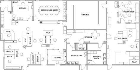 Dunder Mifflin Scranton | Dunderpedia: The Office Wiki | Fandom Feng Shui Office Layout, Feng Shui Office, Office Floor Plan, Cool Office Space, Office Memes, Floor Plan Layout, Office Floor, Dunder Mifflin, Office Layout