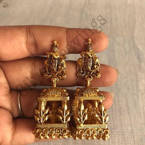 Traditional Krishna Jhumka ~ South India Jewels Temple Earrings Gold Jewelry, Krishna Earrings, Temple Jewellery Jhumkas, Temple Jewellery Earrings, Indian Wedding Jewelry Sets, Gold Temple Jewellery, Gold Jhumka Earrings, Neck Pieces Jewelry, New Gold Jewellery Designs