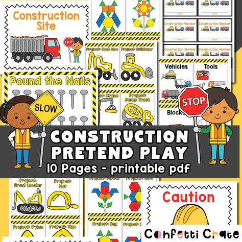 Construction Pretend Play, Construction Playdough, Construction Dramatic Play, Printable Pretend Play, Construction Activities Preschool, Preschool Assessment Forms, Playdate Activities, Pretend Play Printables, Play Printables