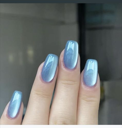 Baby Blue Cat Eye Nails, Blue Glass Nails, Light Blue Cat Eye Nails, Blue Iridescent Nails, Cat Eye Nails Blue, Blue Cateye Nails, Blue Cat Eye Nails, Cats Eye Nails, Howard Johnson's