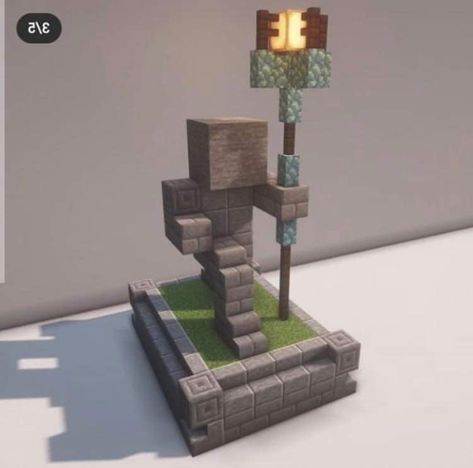 Simple Minecraft Statues, Minecraft Ender Dragon Build, Minecraft Sculptures Easy, Minecraft Small Statue Ideas, Minecraft Copper Statue, Statue Minecraft Ideas, Minecraft Small Statue, Minecraft Light Post, Minecraft Sculptures