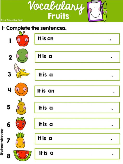 Fruits For Kids, English Lessons For Kids, English As A Second Language (esl), English As A Second Language, Worksheets For Kids, English Lessons, Vocabulary, Fruit, Books