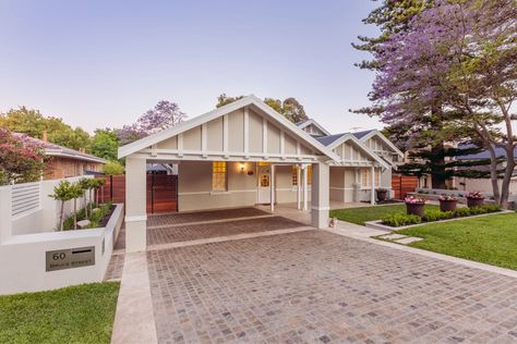 Carports Perth | Custom Design & Construction | Revell Landscaping Carport Design, Cobblestone Paving, Gardens Australia, Cobblestone Pavers, Carport Ideas, Eco Outdoor, Modern Shed, Front Gardens, House Cladding