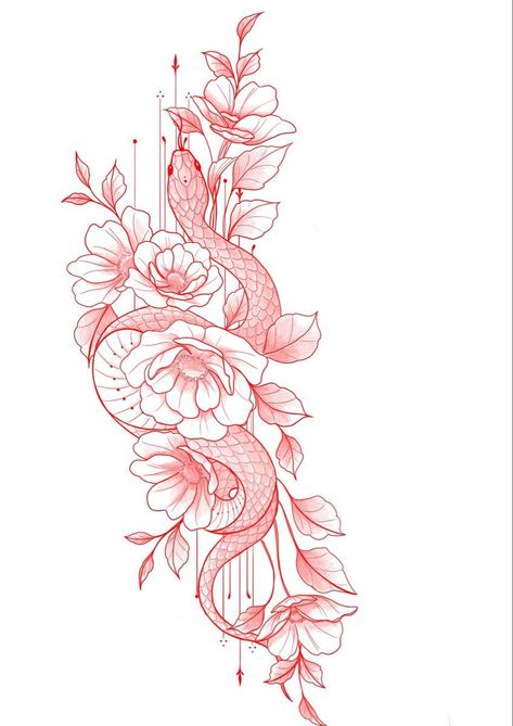 Snake And Roses Tattoo Design, Snake Flowers Tattoo Design, Snake And Flowers Tattoo Back, Snake And Flower Tattoos For Women, Snake And Flowers Tattoo Arm, Snakes And Flowers Tattoo, Snake Roses Tattoo, Snake And Rose Tattoo Design, Snake Flower Tattoo Design