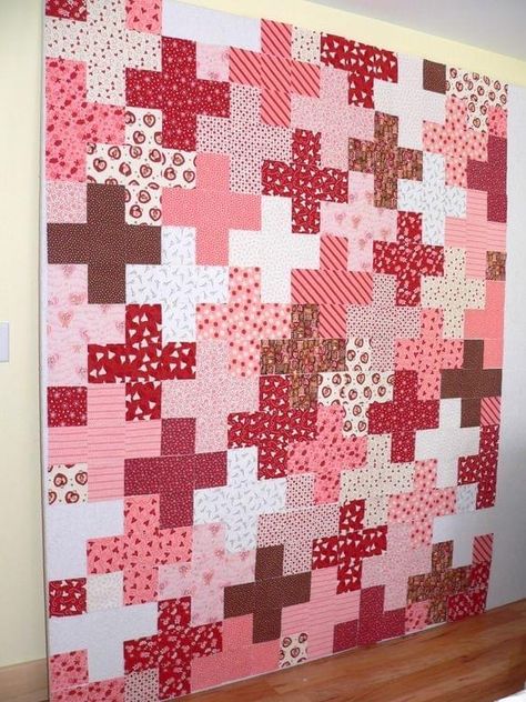 Block Quilt Ideas, Plus Quilt, Big Block Quilts, Two Color Quilts, Cross Quilt, Block Quilt, Pink Quilts, Red Quilts, Boy Quilts