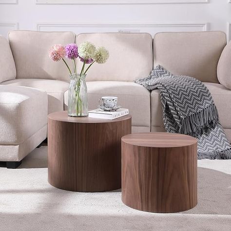 Amazon.com: WILLIAMSPACE Nesting Coffee Table Set of 2, Walnut Round Wooden Coffee Tables Modern Circle Table for Small Space Living Room Bedroom Accent End Side Table (Walnut-Round) : Home & Kitchen Coffee Table Contemporary, Coffee Tables Modern, Coffee Table Set Of 2, Wooden Side Tables, Round Wooden Coffee Table, Round Nesting Coffee Tables, Modern Wood Coffee Table, Nesting End Tables, Round Coffee Table Modern