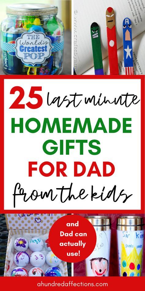 Are you needing a last-minute gift for dad from the kids? Here are 25 to choose from that are easy, quick, and DIY! AND, they are gifts Dad can actually USE! Click here to get started! #homemadegifts #giftsfordad #lastminutegifts #diy #fromkids #homemade Home Made Christmas Gift For Dad, Christmas Dad Gifts Diy, Homemade Valentines Day Gifts For Dad From Kids, Diy Valentines Gift For Dad, Baby Gifts For Dads Birthday, Valentine Daddy Gifts, Valentines Gifts For Dad From Toddler, Valentines Gifts For Dad From Daughter, Birthday Gifts To Dad From Baby