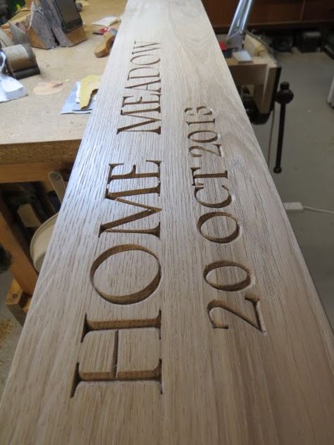 Idea for house sign. Plain wood post about 6 foot stuck in the ground with number carved into it. (Jamie Hubbard Cabinet & Plane Maker: Hand carved sign post.) Hand Router, Hand Carved Signs, Cnc Carving, Hidden Safe, Router Projects, Shed Signs, Carved Signs, Wall Wood, Wood Post