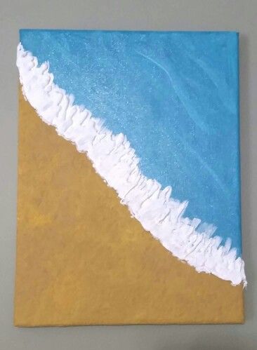 Hot Glue Ocean Waves, Diy Sand Textured Paint, Sand Texture Painting, Sea Shore Painting, Sand Painting Art, Beachy Paintings, Starfish Painting, Seashell Artwork, Beach Crafts Diy