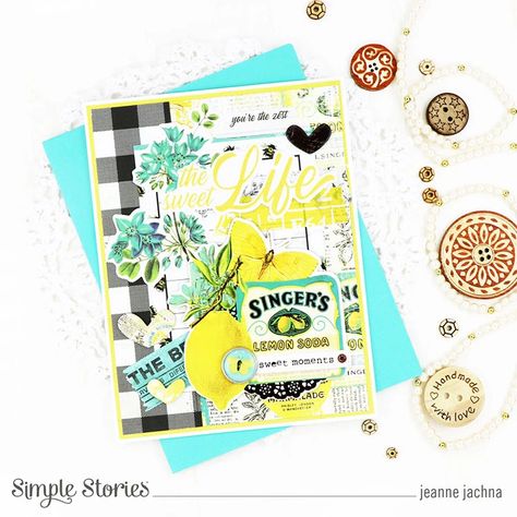 Simple Stories Snap, Lemon Twist, Aqua Blue Color, Cards Simple, Simple Scrapbook, Book Sculpture, Stamp Ideas, Card Inspo, Sweet Moments