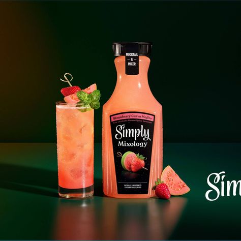 Simply® Strawberry Guava Mojito | Savory Strawberry Guava, Guava Juice, Fresh Mint Leaves, Fresh Mint, Mint Leaves, Mixology, Fresh Strawberry, Non Alcoholic, Mojito