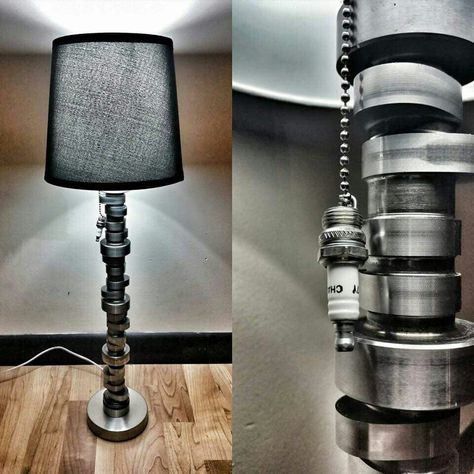 Camshaft lamp. Great for the work bench. Car Part Art, Car Parts Decor, Car Part Furniture, Automotive Furniture, Car Furniture, Automotive Decor, Man Cave Ideas, Deco Luminaire, Metal Projects