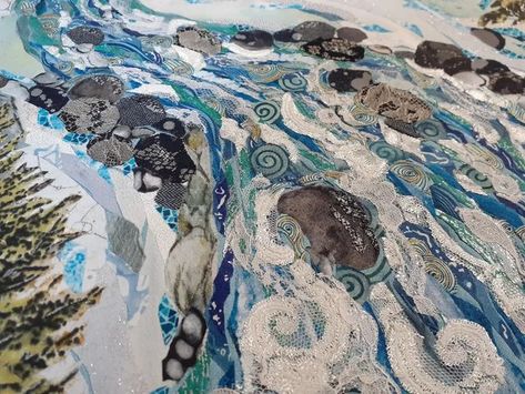 River Textile Art, River Embroidery, River Quilt, Landscape Quilting, River Flow, Landscape Quilt, Sax Dress, Gunne Sax Dress, River Art