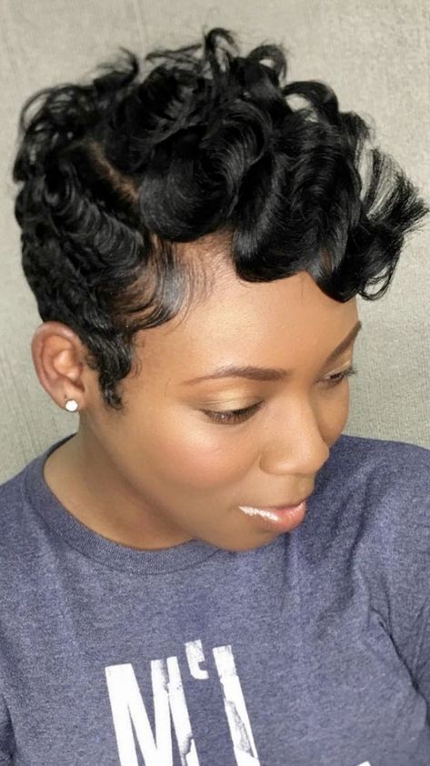 Asymmetrical Pixie Cuts, Hype Hair, Black Hair Short Cuts, Black Hairstyle, Short Black Hair, Finger Wave, Crop Hair, Asymmetrical Pixie, Cut Life