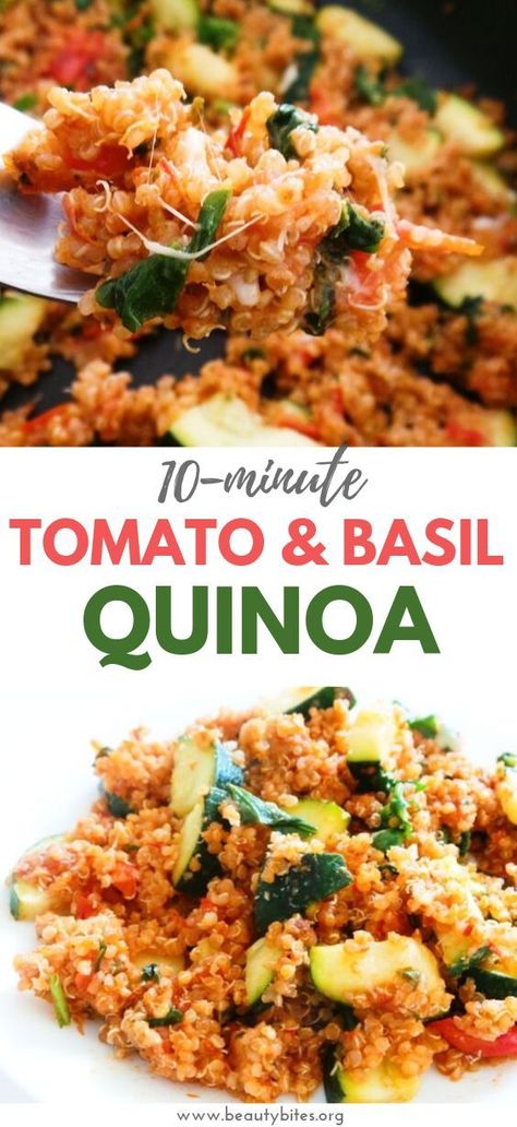 This quick tomato quinoa risotto is a very easy, super healthy dinner idea! Gluten-free, vegetarian recipe with a simple vegan option. Basil Quinoa, Quinoa Risotto, Quinoa Recipes Easy, Quinoa Recipes Healthy, Quinoa Recipe, Easy Vegetarian Dinner, Recipe Healthy, Quinoa Recipes, Vegetarian Recipes Dinner