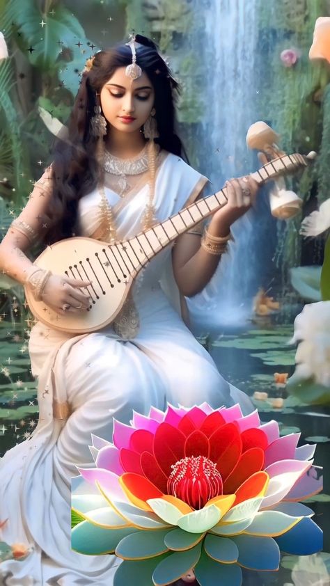 सरस्वती माता, Sarswati Maa, Maa Dp Pic, Navratri Makeup, Ma Saraswati, Saraswati Picture, Shree Ram Photos, Hindu Goddesses, Saraswati Mata