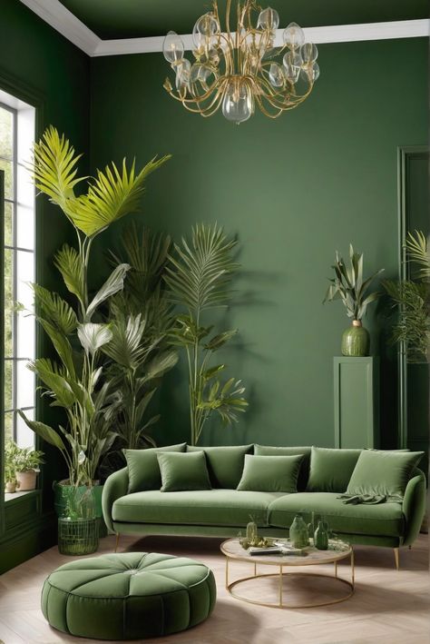 1. #GreenPaint
2. #NatureInspired
3. #HomeDecor
4. #2024Trends Green Living Room Color Scheme, Green Couch Living Room, Dark Green Living Room, Green Living Room, Living Room Color Schemes, Green Walls, Green Sofa, Eclectic Living Room, Living Room Green