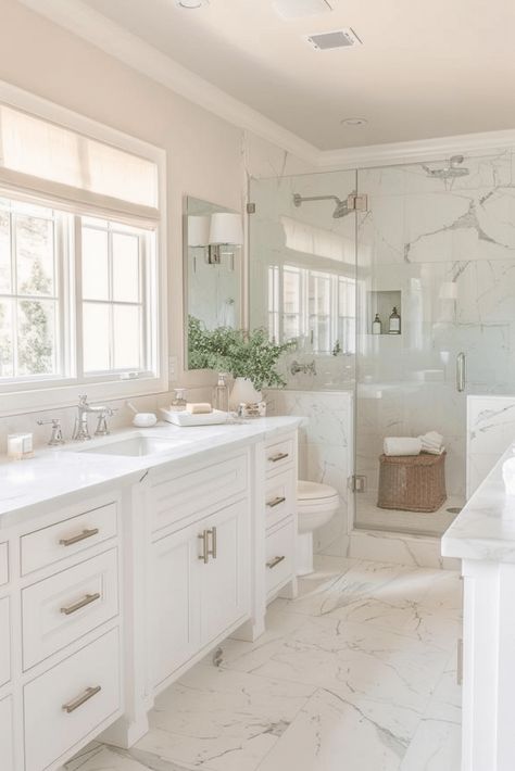 27 Beautiful Marble Bathroom Ideas for a Timeless Appeal Elegant Ensuite Bathroom, Affordable Marble Bathroom, Timeless Ensuite, Clean Bathroom Ideas, Marble Cottage Bathroom, French Country Master Bath, Honed Marble Tile Bathroom, Honed Marble Bathroom, White Marble Bathroom Ideas