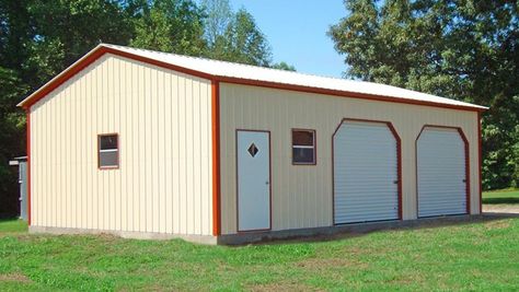 Metal Garage Kits, Metal Garage Buildings, Garage Door Sizes, Prefabricated Structures, Prefab Garages, Garage Builders, Metal Building Kits, Metal Garage, Simple Building