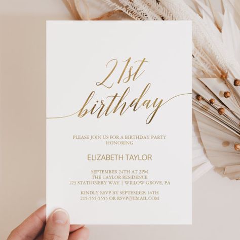 21st Birthday White And Gold Theme, 21st Invitation Ideas, White And Gold 21st Birthday Party Ideas, White And Gold Birthday Invitations, Elegant 21st Birthday Party Ideas, 21st Birthday Invitation Ideas, 21st Invitations Design, Simple Invitation Card Design, 21 Birthday Invitations