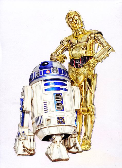 Star Wars Characters Drawings, C3po Art, David Painting, C3po And R2d2, Star Wars Painting, Leia Star Wars, Star Wars Character, Character Drawings, Lion Tattoo Design