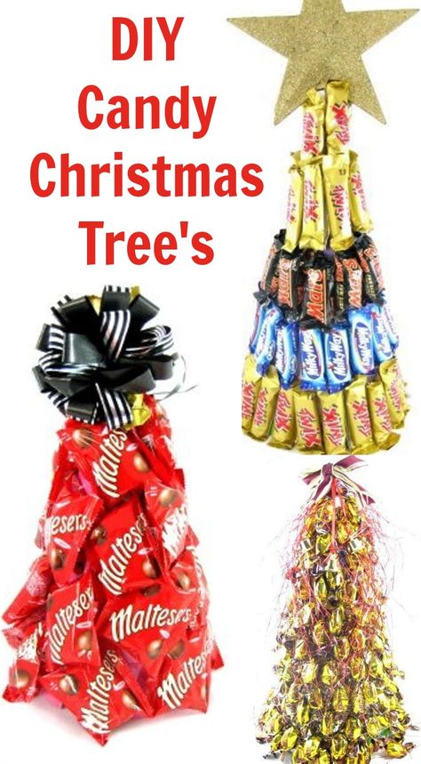 Christmas Candy Trees for Edible Chocolate gift for Christmas gift idea. Candy Gifts Diy, Candy Trees, Diy Christmas Candy, Christmas Candy Gifts, Candy Christmas Tree, Gift For Mom Christmas, Diy Tree, Simple Gift Wrapping, Christmas Card Art