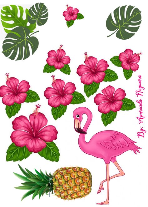 Flamingo Cake Topper Printable, Tropical Paradise Theme, Flamingo Topper, Hawaii Crafts, Flamingo Cake Topper, Printable Paper Patterns, Photo Cake Topper, Flamingo Cake, Baby Animal Drawings