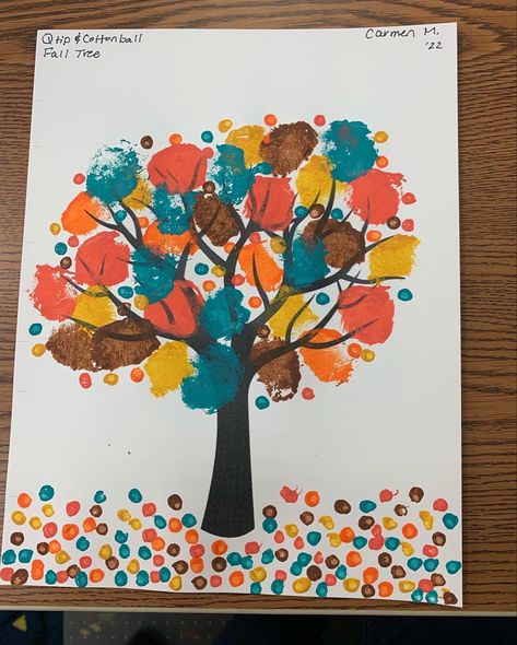 Q-tip and cotton ball painting. Crafts With Cotton Balls, Cotton Ball Painting, Cotton Ball Crafts, Ball Painting, Fall Tree, Q Tip, Easy Crafts For Kids, Cotton Ball, Easy Kids