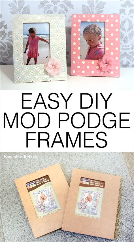 Easy DIY mod podge frames. Use any scrapbook paper to match your kid's bedroom decor! Kids Crafts To Sell, Mod Podge Pictures, Mod Podge Projects, Diy Mod Podge, Mod Podge Crafts, Diy Photo Frames, Cheap Crafts, Diy Picture Frames, Modge Podge