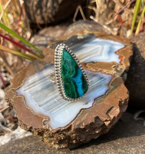 Malachite and Chrysocolla ring custom made for Jeanne S Chrysocolla Ring, Boho Vintage, Custom Made, Ring, Pins