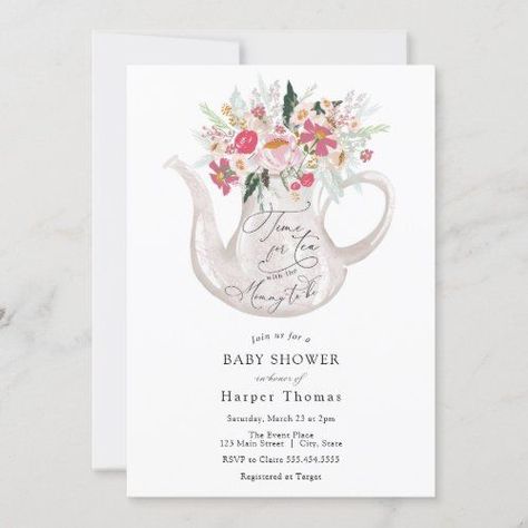 $ 3 | Time for Tea with the Mommy-to-be Baby Shower #greenery, time for tea, tea party, floral, blush, pink, tea for the mom, classic, baby, shower Bridal Tea Party Invitations, Tea Bridal Shower Invitations, Bridal Shower Card, Bridal Tea Party, Time For Tea, Baby Shower Tea, Tea Party Invitations, Bridal Tea, Floral Baby Shower Invitations