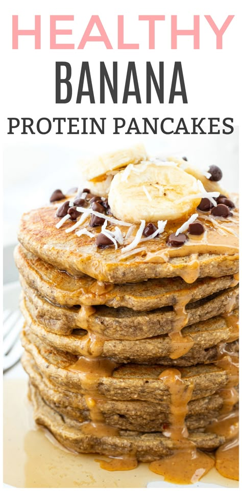 These healthy Banana Protein Pancakes can be whipped together in a matter of 10 minutes and only a blender is required! Plus, they are high in protein and fibre, making for an ultra filling breakfast. Say hello to your new favourite breakfast! {Gluten-free & dairy-free} High Protein Pancakes Oatmeal, Healthy Protein Filled Breakfast, Protein Breakfast Pancakes, Healthy Banana Breakfast Recipes, Protein Pancakes With Oats, Banana Protein Breakfast, Pancakes With Protein, Healthy Breakfast High Protein, Best Protein Pancakes