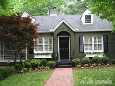 Exterior Brick House Colors, Exterior Shutter Colors, Painted Brick Ranch, Brick House Colors, Green House Exterior, Exterior House Renovation, Best Exterior Paint, Painted Brick House, House Paint Color Combination