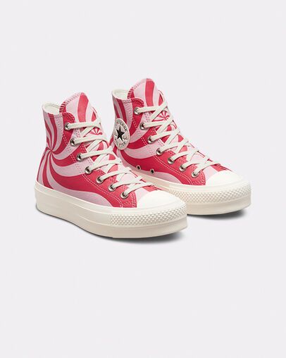 Chuck Taylor All Star Lift Platform Color Candy Sunrise Pink/Carmine Pink Platform Chucks, Womens High Top Shoes, Color Candy, Shiny Shoes, Chuck Taylor All Star Lift, Preppy Shoes, Pretty Shoes Sneakers, All Stars Converse, Cute Nikes