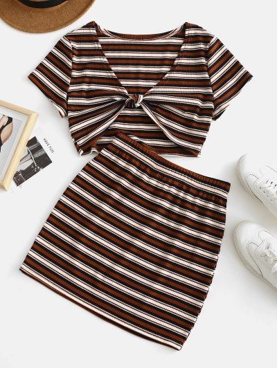 They are beautiful, lovable and affordable. You deserve it! Teenage Outfits, Tank Top Outfits, Summer Stripes, Blue Crop Tops, Skirt Sets, Ribbed Top, Striped Tie, Fashion Fits, Best Wear