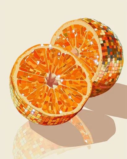 ↑↑↑ Larger size on website 🔸 Two orange slices, stylized as a disco ball, are depicted on a pale background. The fruit's segments 🔸 From Midjourney AI Image Orange Diamond, Embroidery Wall, Diamond Drawing, Painting Home Decor, Fruit Painting, Painting Home, Orange Fruit, Orange Art, Diamond Embroidery