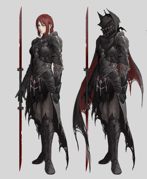 Dark Mage Outfit, Black Armour Female, Piltover Clothes, Black Knight Female, Female Armour Art, Female In Armor, Black Female Armor, Midevil Oc, Female Knight Oc