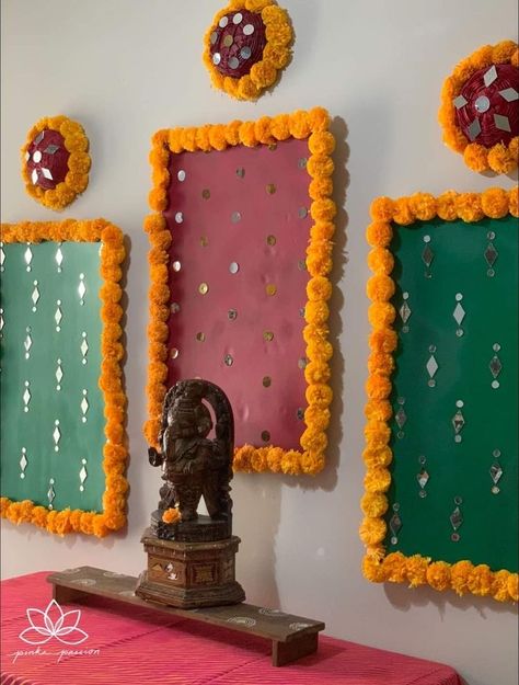 Janmashtami Decoration Theme, Jain Parna Decoration At Home, Ganpati Makhar Ideas, Teej Festival Decoration At Home, Ganpati Backdrop Ideas Diy, Teej Decoration Ideas At Home, Dupatta Decoration Ideas At Home, Diy Ganpati Decoration Ideas For Home, Diwali Wall Decorations At Home