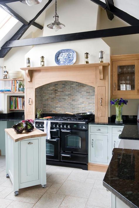 Timber Kitchens, Duck Egg Blue Kitchen, Black Cooker, Aga Kitchen, Provence Kitchen, Kitchen Cooker, Timber Kitchen, Range Cookers, Oven Gloves