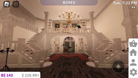 Manor Layout Bloxburg, Bloxburg Main Entrance Ideas, Victorian Manor Bloxburg, Bloxburg Castle Entrance, Bloxburg Detailed Castle, Victorian Interior Bloxburg, Gothic Castle Bloxburg, Bloxburg Entrance, Bloxburg Stairs