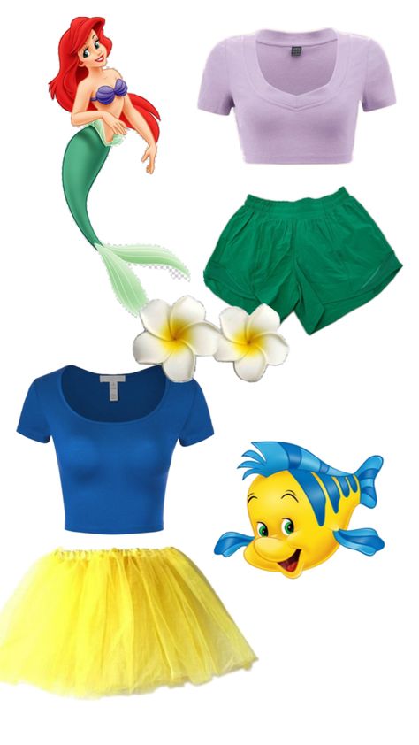 Ariel And Flounder Costume, Ariel Outfit Ideas, Flounder Costume, Creative Halloween Costumes Diy, Ariel And Flounder, Little Mermaid Costume, Matching Halloween Costumes, Disney Themed Outfits, Disneyland Outfits