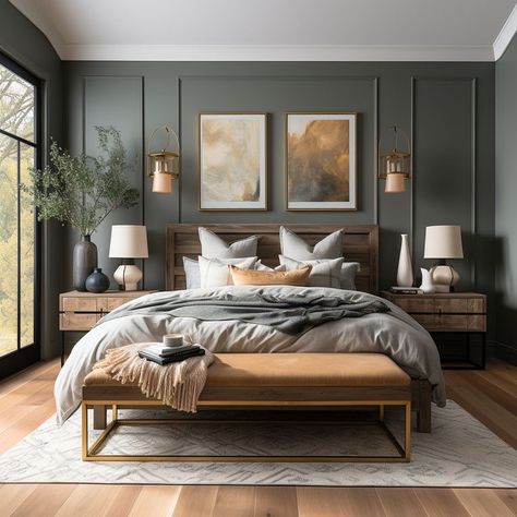 Moody Bedroom, Bedrooms Decor, Bedroom Refresh, Master Bed, Primary Bedroom, Bedroom Green, Remodel Bedroom, Master Bedrooms Decor, Master Bedrooms