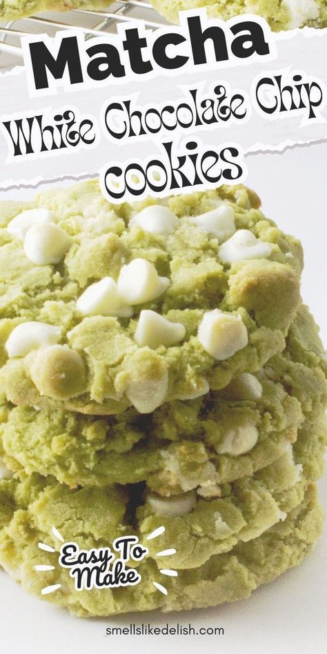 Matcha white chocolate cookies are studded with white chocolate chips  and flavored with vibrant green color matcha powder for a subtle,  earthy flavor.  The white chocolate chips add a touch of sweetness and decadence,  making these cookies irresistible for everyday as well as holidays. Matcha White Chocolate Cookies, Matcha Chocolate Chip Cookies, Green Tea Cookies, Matcha White Chocolate, Matcha Cookies, White Chocolate Chip, Matcha Recipe, White Chocolate Chip Cookies, White Chocolate Cookies