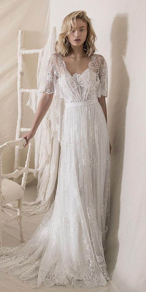 Exquisite Lihi Hod Wedding Dresses 2018 ★ #bridalgown #weddingdress Lihi Hod Wedding Dress, Boho Wedding Dress With Sleeves, Lihi Hod, Beach Bridal Gown, Wedding Dress Guide, Wedding Dresses 2018, Boho Wedding Dress Lace, White Wedding Dress, Bohemian Wedding Dress